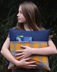 kangaroo pillow grey and gold plaid flannel